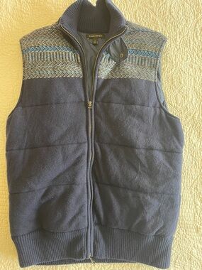 Banana Republic Navy Quilted Knit Vest with Patterned Yoke